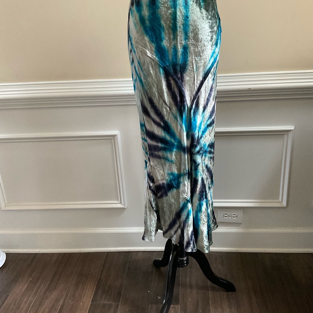 Free People Small Serious Swagger Blue Tie Dye Boho Velvet Midi Straight Skirt